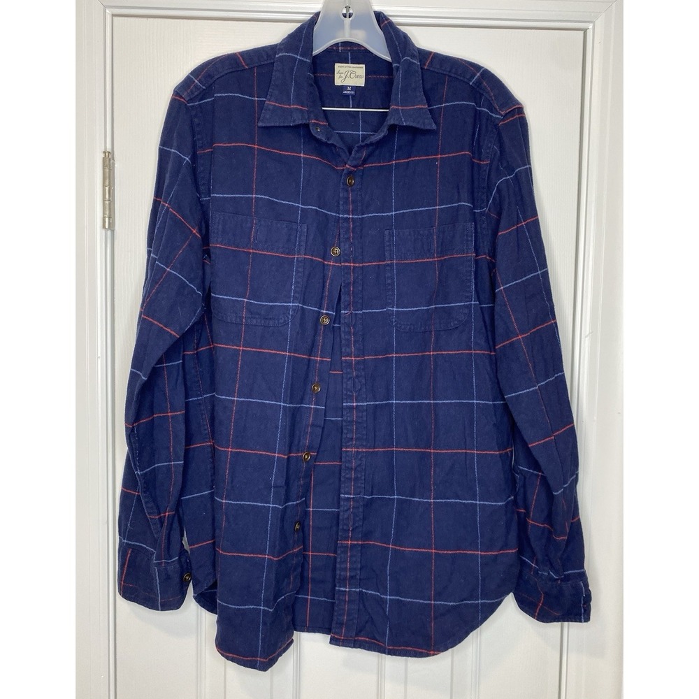 J Crew Men's Flannel Button Up Shirt Navy Blue Size Medium